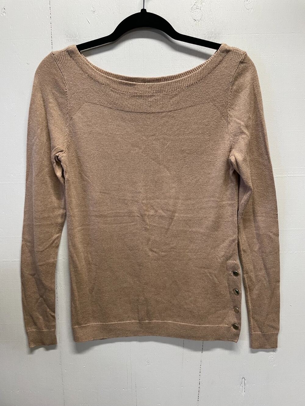 Ann Taylor Women's Ribbed Boatneck Knit Sweater W/ Gold Side Buttons Size Small